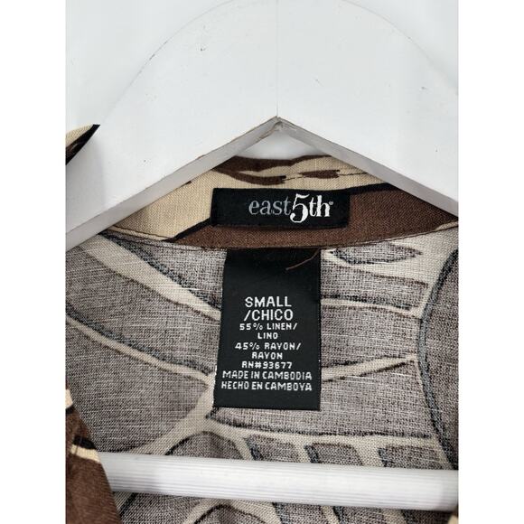 East 5th Button Up Womens Small Brown Zebra Striped Linen 3/4 Sleeves Collared - Picture 7 of 16